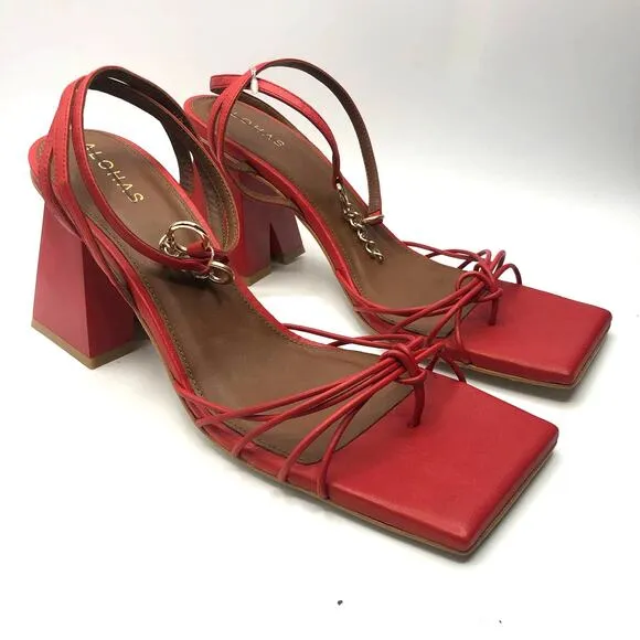Free People Alohas Cactus Ankle Strap  Block Heel Leather Sandals Red 41 / 11