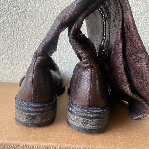 Free People Braxton Knee High Boots Brown Leather