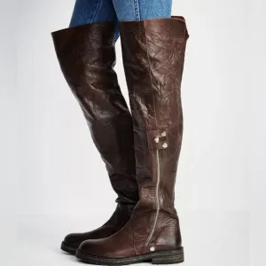 Free People Braxton Knee High Boots Brown Leather