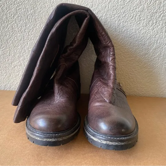 Free People Braxton Knee High Boots Brown Leather