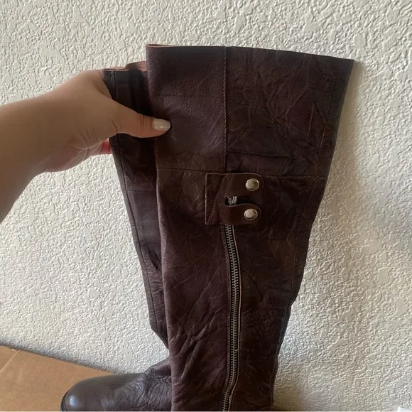 Free People Braxton Knee High Boots Brown Leather
