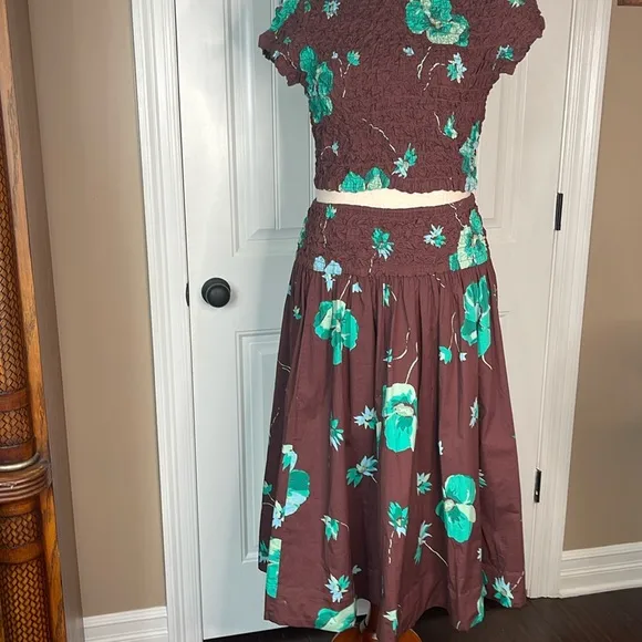 Free People Carino Printed Set in French Chocolate Combo Sz M