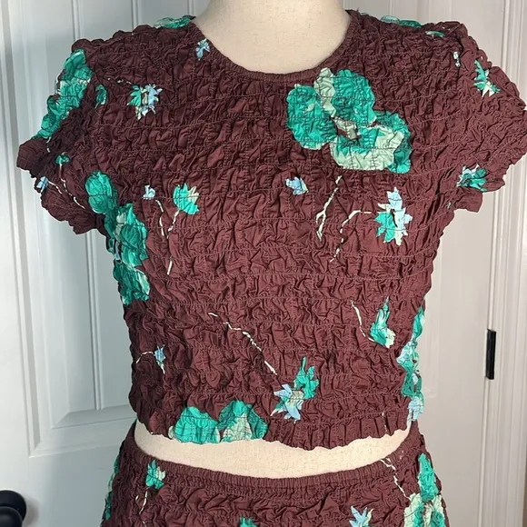 Free People Carino Printed Set in French Chocolate Combo Sz M