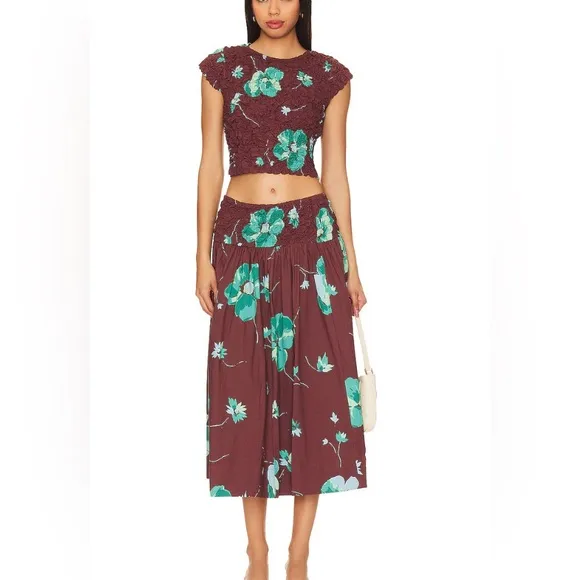 Free People Carino Printed Set in French Chocolate Combo Sz M