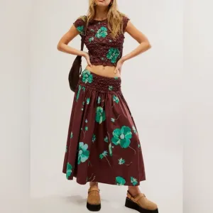 Free People Carino Printed Set in French Chocolate Combo Sz M