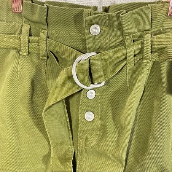 FREE PEOPLE CINDY UTILITY SHORTS PAPER BAG WAIST MOSS SIZE 6 GREEN
