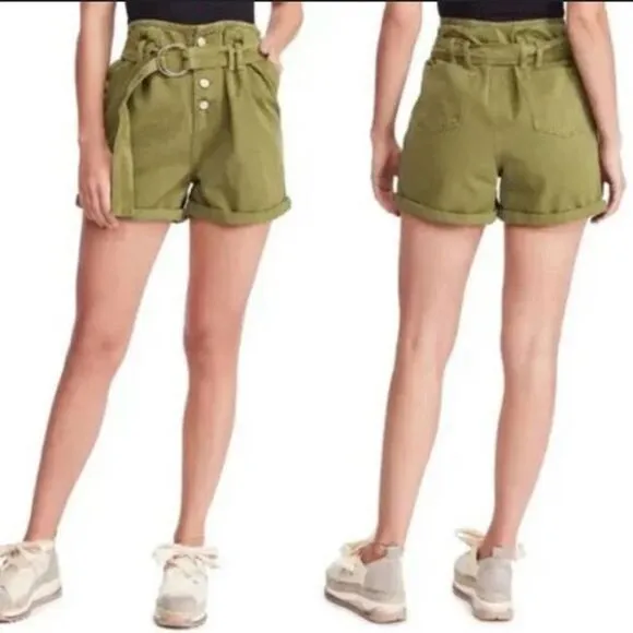 FREE PEOPLE CINDY UTILITY SHORTS PAPER BAG WAIST MOSS SIZE 6 GREEN
