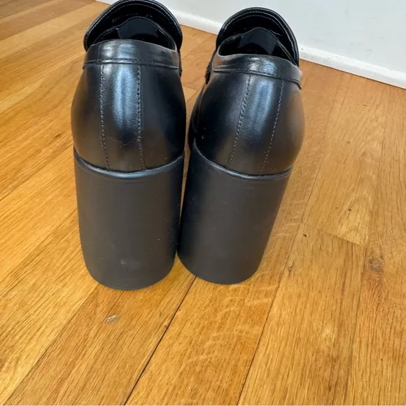 Free People Double‎ Stack Platform Black Leather Horsebit Loafers. Women’s  10