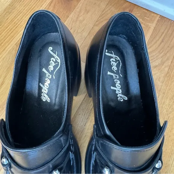 Free People Double‎ Stack Platform Black Leather Horsebit Loafers. Women’s  10