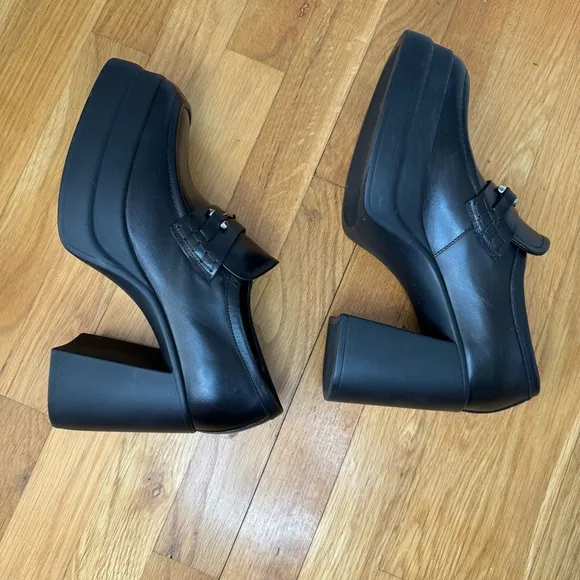 Free People Double‎ Stack Platform Black Leather Horsebit Loafers. Women’s  10