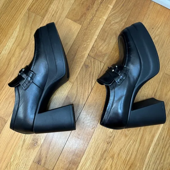 Free People Double‎ Stack Platform Black Leather Horsebit Loafers. Women’s  10