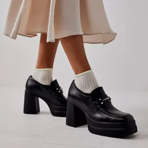 Free People Double‎ Stack Platform Black Leather Horsebit Loafers. Women’s  10