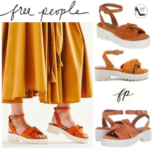 Free People Essex Brown Taupe Suede White Platform Summer Ankle Strap Sandals 38