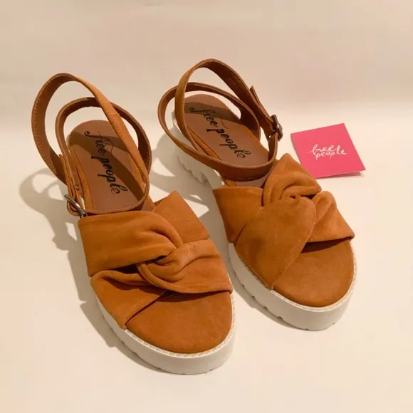 Free People Essex Brown Taupe Suede White Platform Summer Ankle Strap Sandals 38