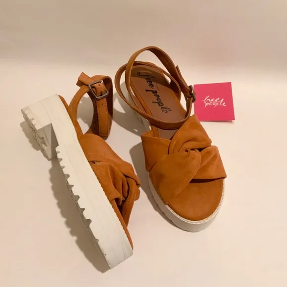 Free People Essex Brown Taupe Suede White Platform Summer Ankle Strap Sandals 38