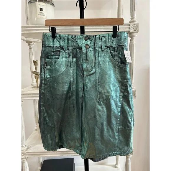 Free People Extreme Measures Low Rise Metallic Barrel Short Kryptonite Size 27