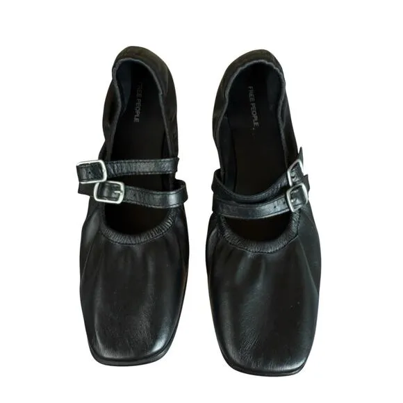 Free People Gemini Ballet Flats Black Leather Double Strap Mary Jane Size 9