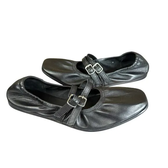 Free People Gemini Ballet Flats Black Leather Double Strap Mary Jane Size 9