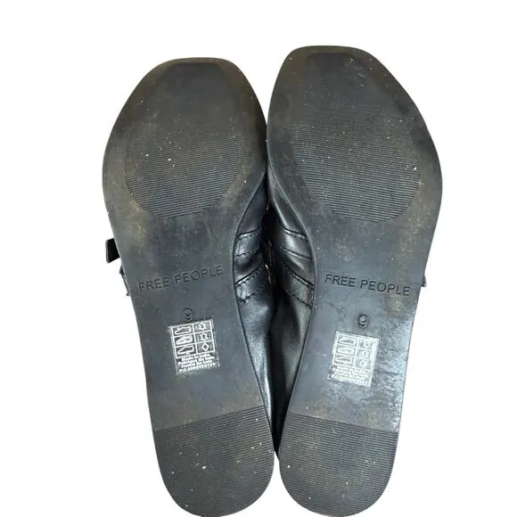 Free People Gemini Ballet Flats Black Leather Double Strap Mary Jane Size 9