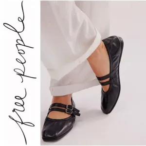 Free People Gemini Ballet Flats Black Leather Double Strap Mary Jane Size 9