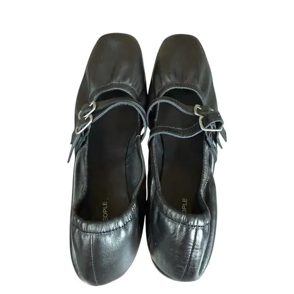 Free People Gemini Ballet Flats Black Leather Double Strap Mary Jane Size 9