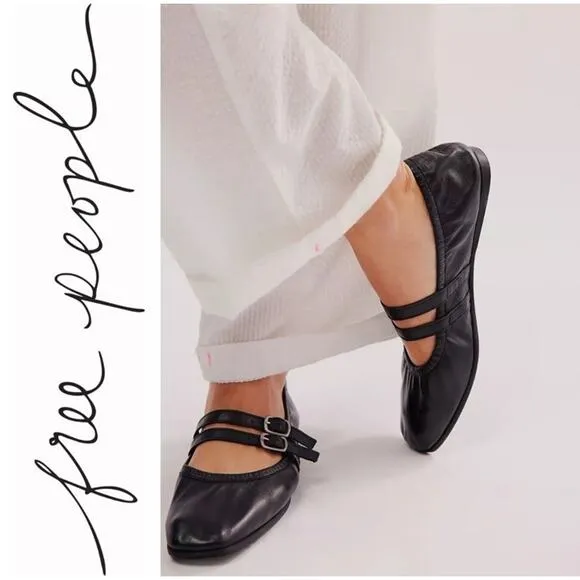 Free People Gemini Ballet Flats Black Leather Double Strap Mary Jane Size 9