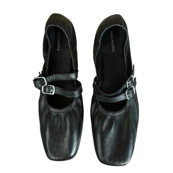 Free People Gemini Ballet Flats Black Leather Double Strap Mary Jane Size 9