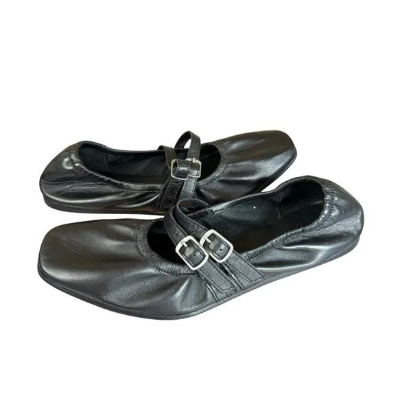 Free People Gemini Ballet Flats Black Leather Double Strap Mary Jane Size 9