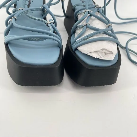 Free People Georgie Blue Wrap Gladiator Platform Open Toe Wedge Sandals Size 9