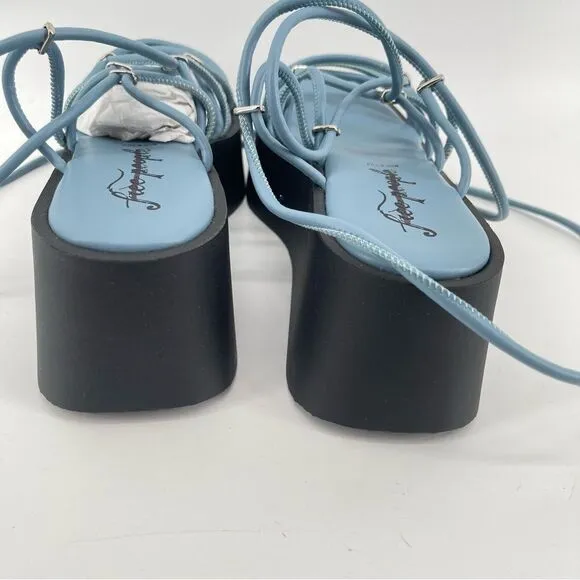 Free People Georgie Blue Wrap Gladiator Platform Open Toe Wedge Sandals Size 9