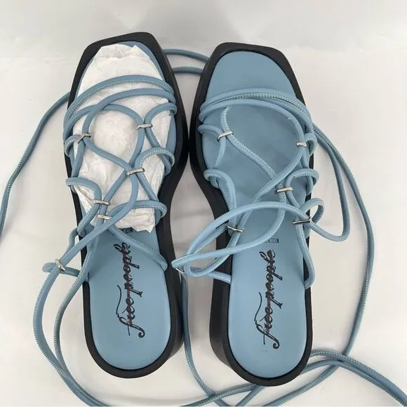 Free People Georgie Blue Wrap Gladiator Platform Open Toe Wedge Sandals Size 9