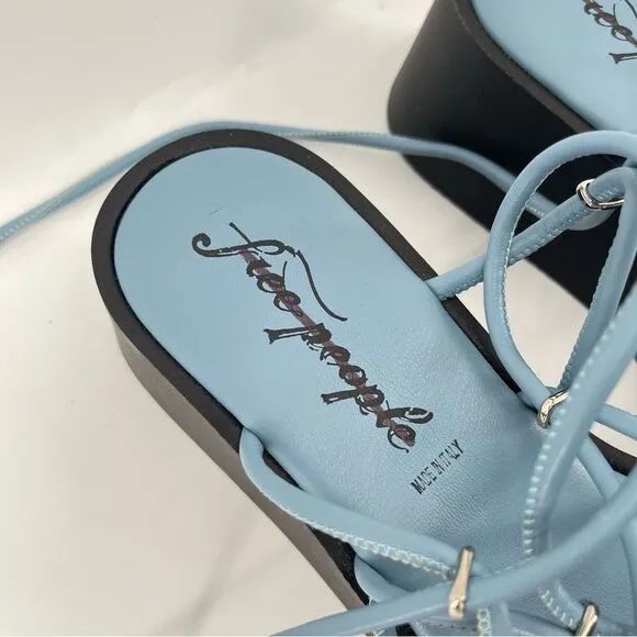 Free People Georgie Blue Wrap Gladiator Platform Open Toe Wedge Sandals Size 9