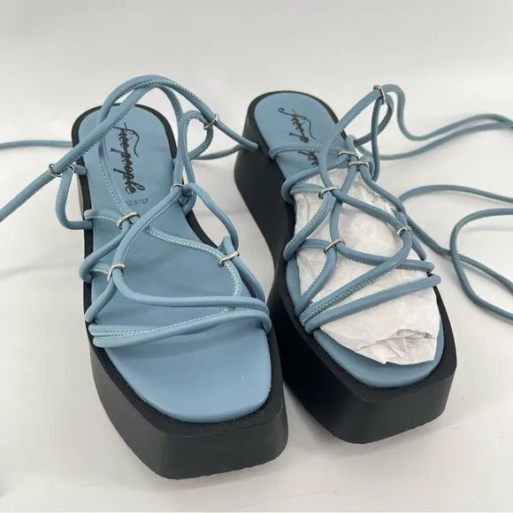 Free People Georgie Blue Wrap Gladiator Platform Open Toe Wedge Sandals Size 9