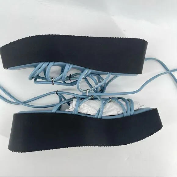 Free People Georgie Blue Wrap Gladiator Platform Open Toe Wedge Sandals Size 9