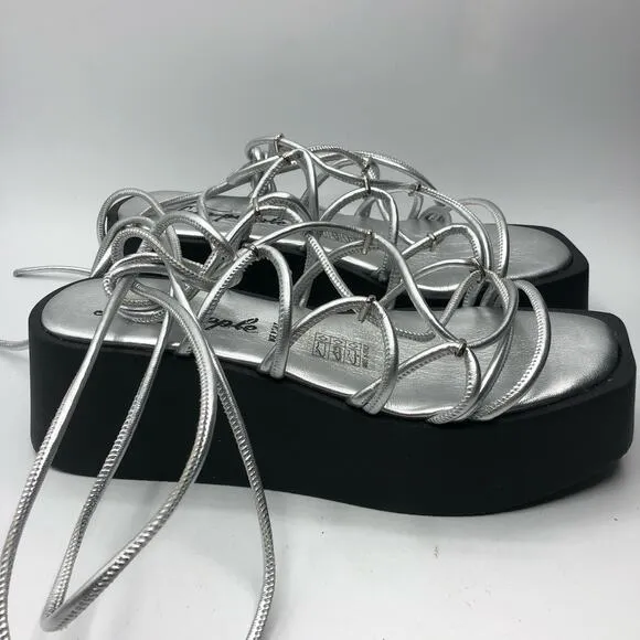 Free people Georgie Wrap Wedge Sandals Silver  Size EU 39 / US 9