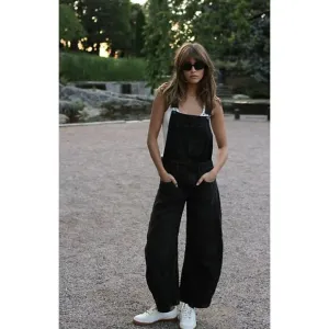 Free People Good Luck Barrel Overalls in Black Denim Size XS Denim Utility