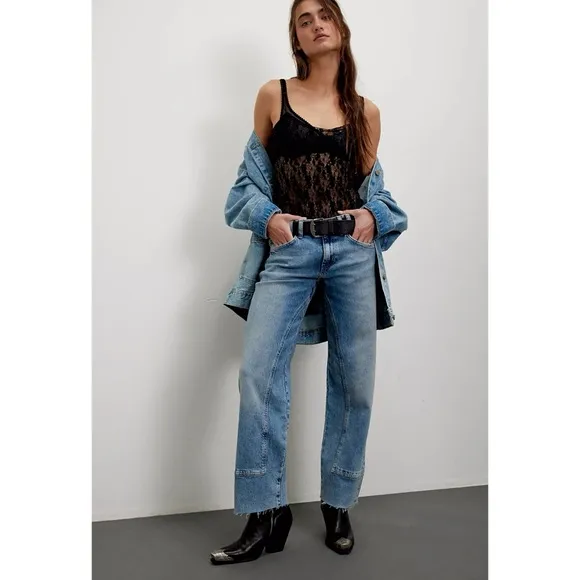 Free People Risk Taker Mid Rise Jeans We The Free Denim Mantra Blue