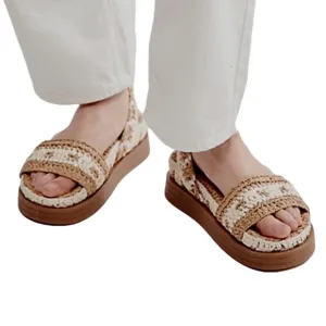 Free People Roma Raffia Sandals Size 9 Boho Woven EUC Tan White Ankle