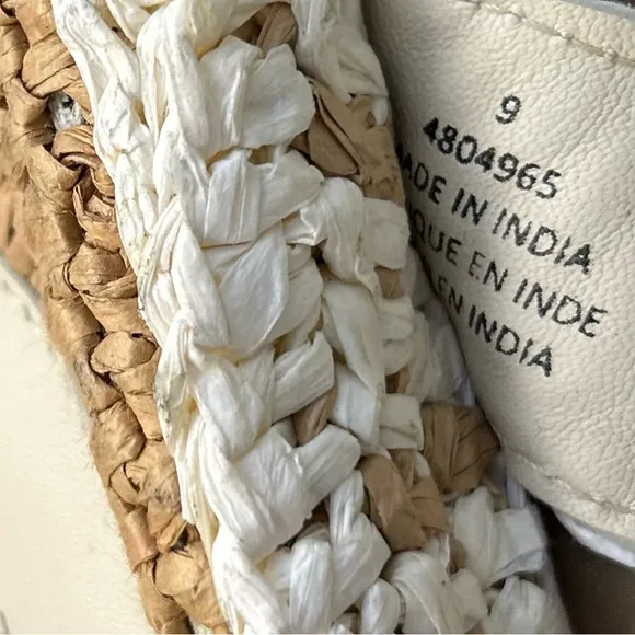 Free People Roma Raffia Sandals Size 9 Boho Woven EUC Tan White Ankle
