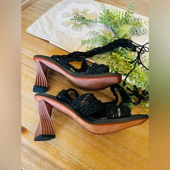 Free People Sam Edelman Harleigh Ankle Wrap Heel Black Size 8 NWOT $160