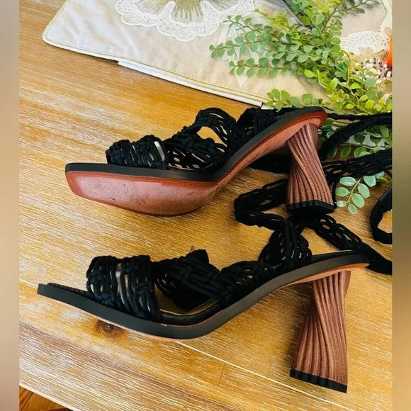 Free People Sam Edelman Harleigh Ankle Wrap Heel Black Size 8 NWOT $160