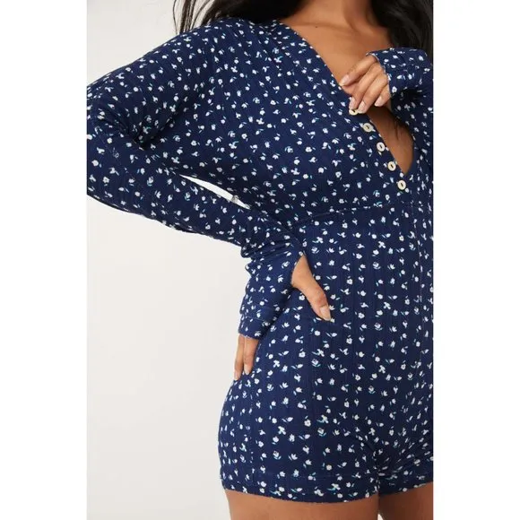 Free People Sleep In Romper / Navy Combo