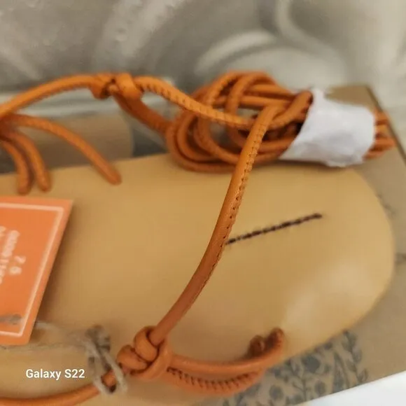 FREE PEOPLE So Strappy Sandals In Sunset Orange Leather Liner &amp; Cord Strap. 7.5