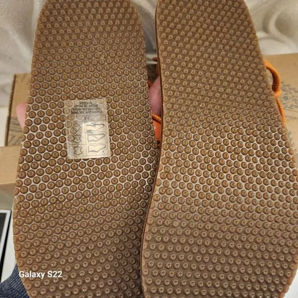 FREE PEOPLE So Strappy Sandals In Sunset Orange Leather Liner &amp; Cord Strap. 7.5