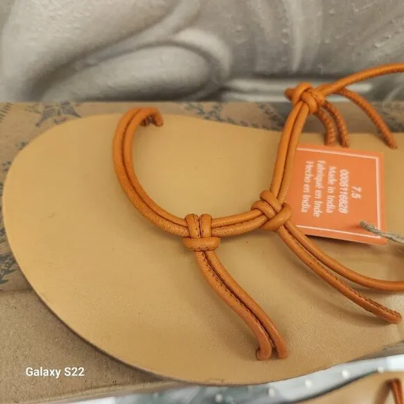 FREE PEOPLE So Strappy Sandals In Sunset Orange Leather Liner &amp; Cord Strap. 7.5