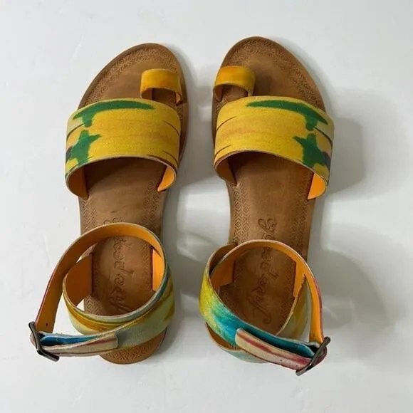 Free People Sun Peaks Leather Sandals Yellow Combo Sz 38