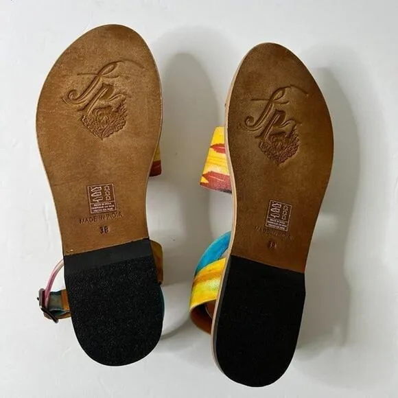 Free People Sun Peaks Leather Sandals Yellow Combo Sz 38