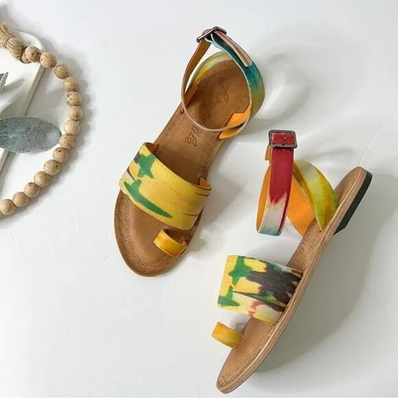 Free People Sun Peaks Leather Sandals Yellow Combo Sz 38