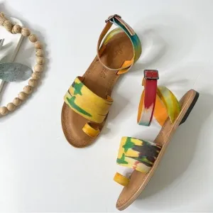 Free People Sun Peaks Leather Sandals Yellow Combo Sz 38