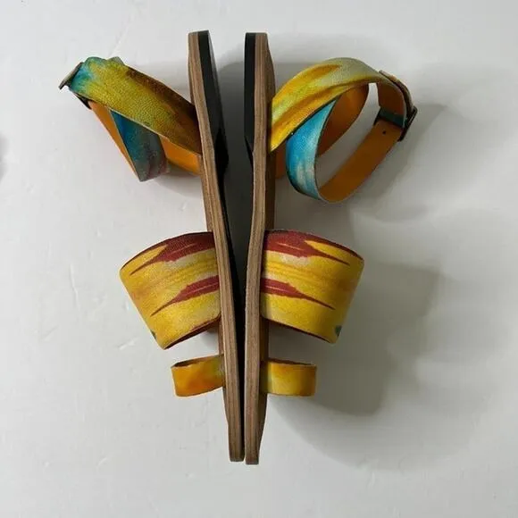 Free People Sun Peaks Leather Sandals Yellow Combo Sz 38
